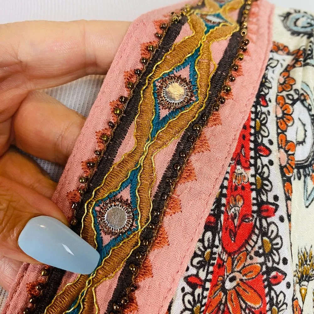 Boho Paisley Print Front Tie Beach Cover Up Top - Picture 6 of 12